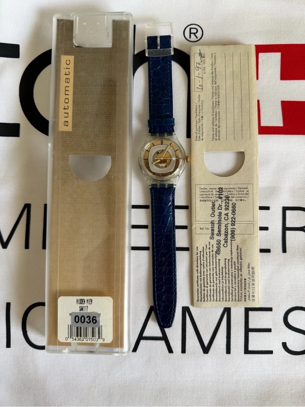 Swatch Hidden View SAK117 Automatic Skeleton Watch 1995  New old stock